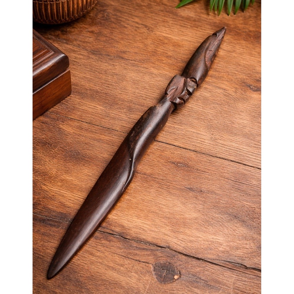 Vintage African Carved Wood Letter Opener Tribal Figure 12" Folk Art